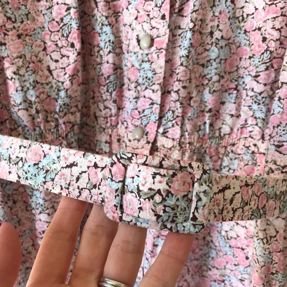 Vintage Floral Pink Belted Button Down Cotton Dress - Picture 3 of 14